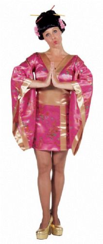 Aziatische dame kort roze - Willaert, verkleedkledij, carnavalkledij, carnavaloutfit, feestkledij, Landen, Exotisch, Chinees, China, Japans, Koreaans, Korea, Japan, Aziaten, Aziatisch